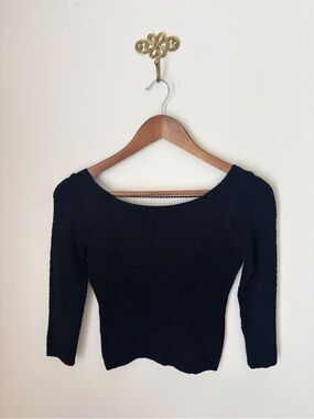 Bette Paige Black Crystal Embellished Fitted Knit Top Small